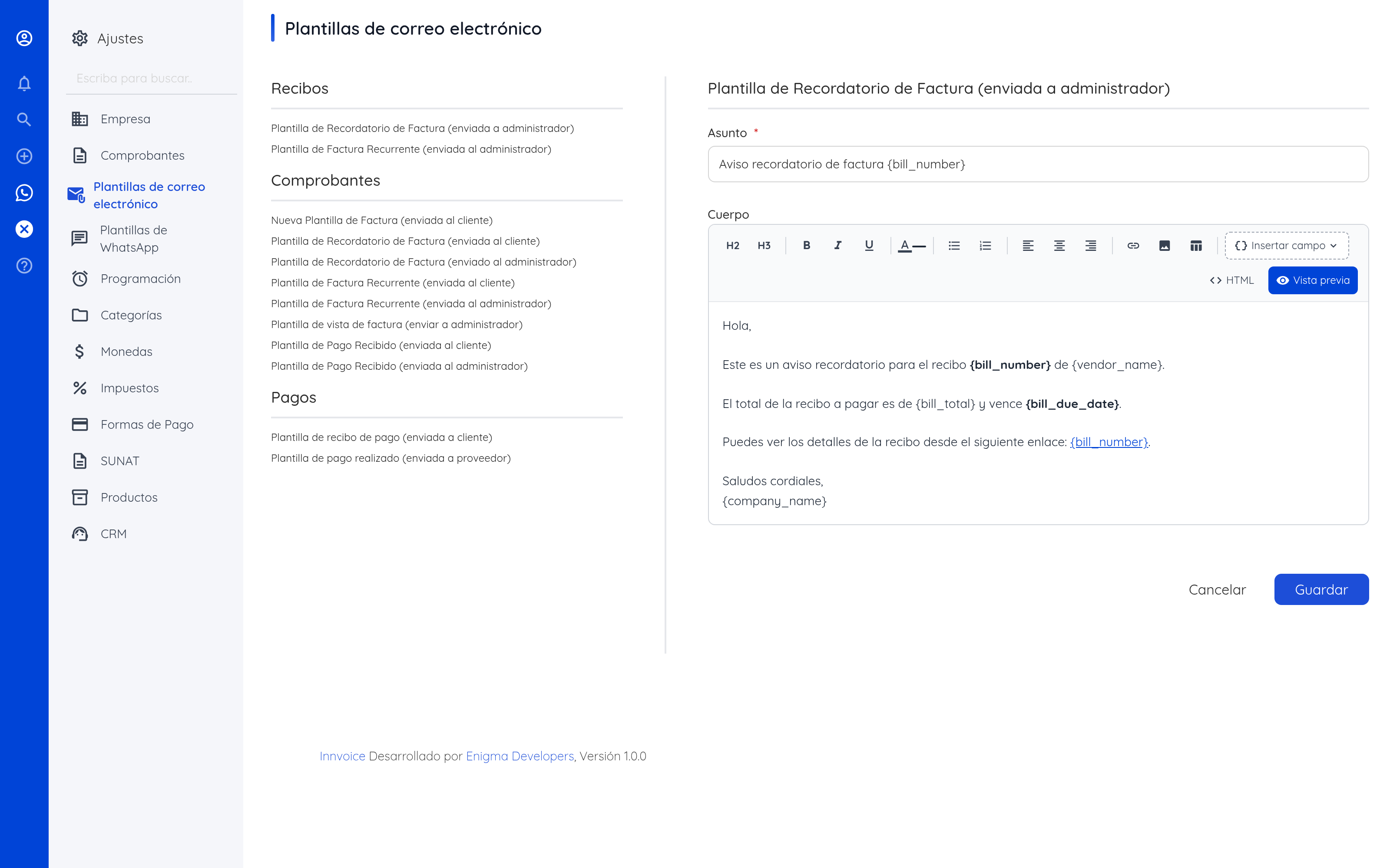 Plantillas de correo